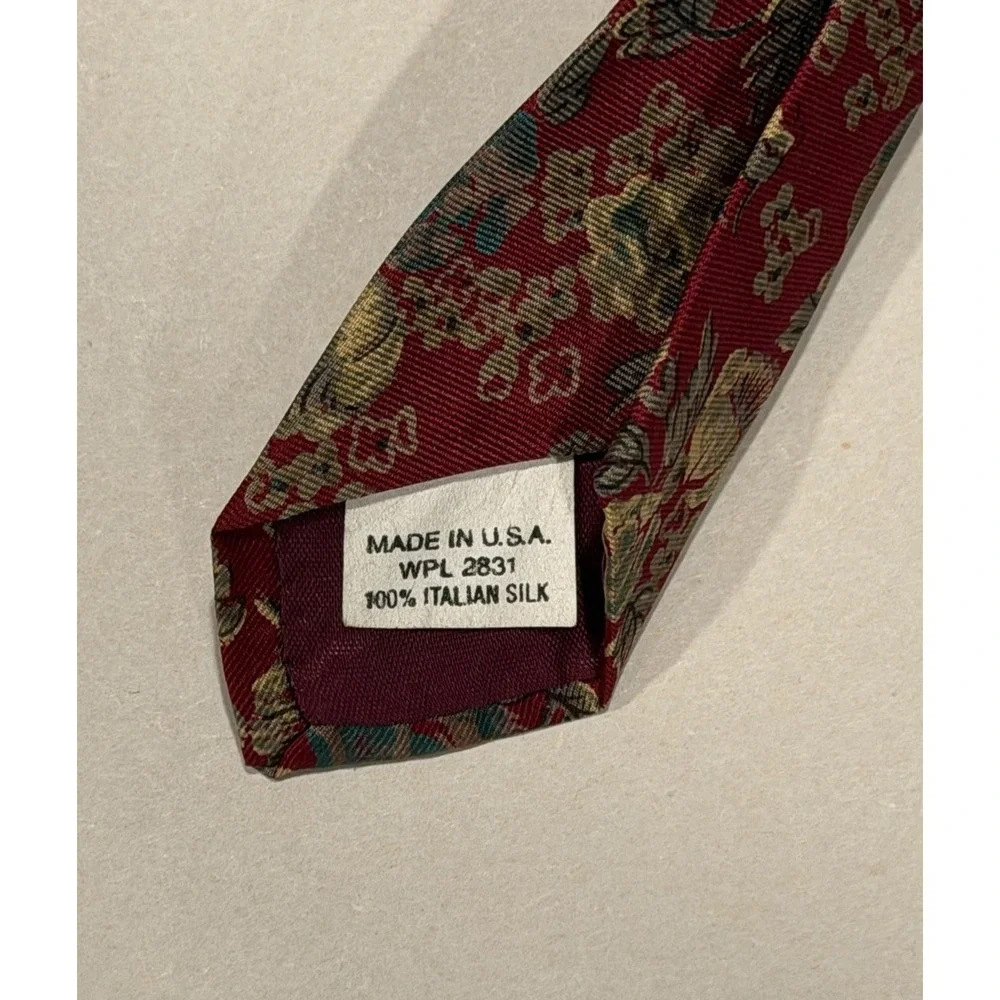 Vintage Don Loper Beverly Hills Necktie 100% Italian Silk Red Gold Floral Print
